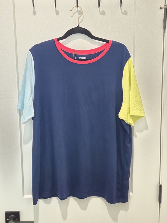 Lands' End Tops - Lands' End Navy Short-Sleeve Tee with Pink Neck and Colorblock Sleeves